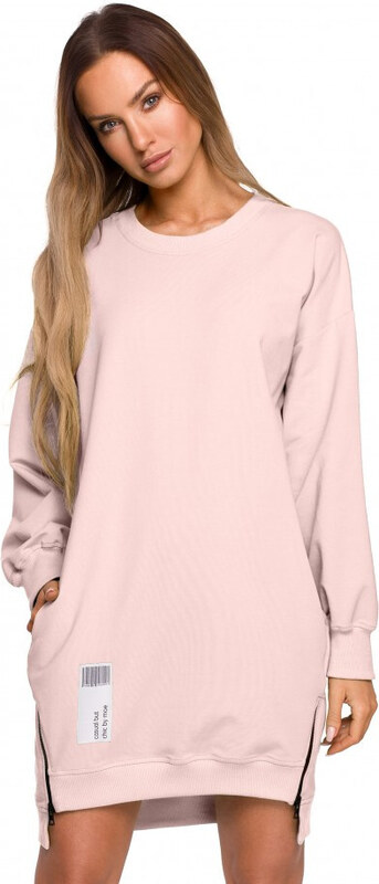 Moe M676 Svetrová tunika so zipsami - cukríkovo ružová