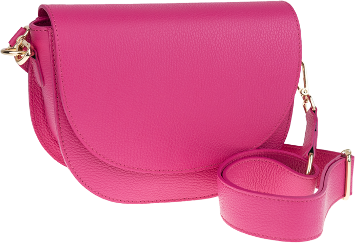Ružová kožená talianska crossbody kabelka Ramona Fuxia s prídavným pruhom II NovaKabelka.sk
