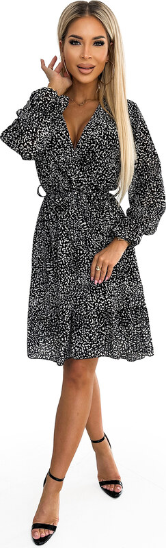 NUMOCO Čierno-biele šifónové vzorované šaty s hlbokým výstrihom 506-1 black-white