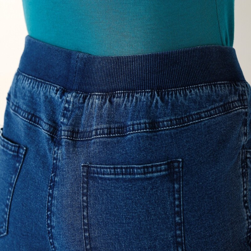 Pohodlné dlhé denimové nohavice s pružným pásom denim 050 Blancheporte