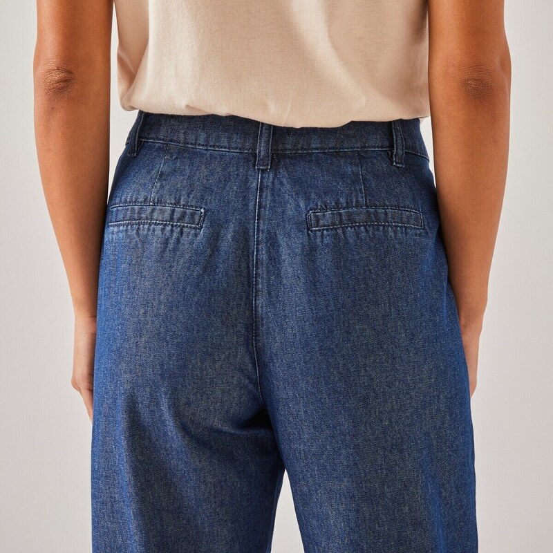 Denimové široké nohavice pre nižšiu postavu modrá 036 Blancheporte