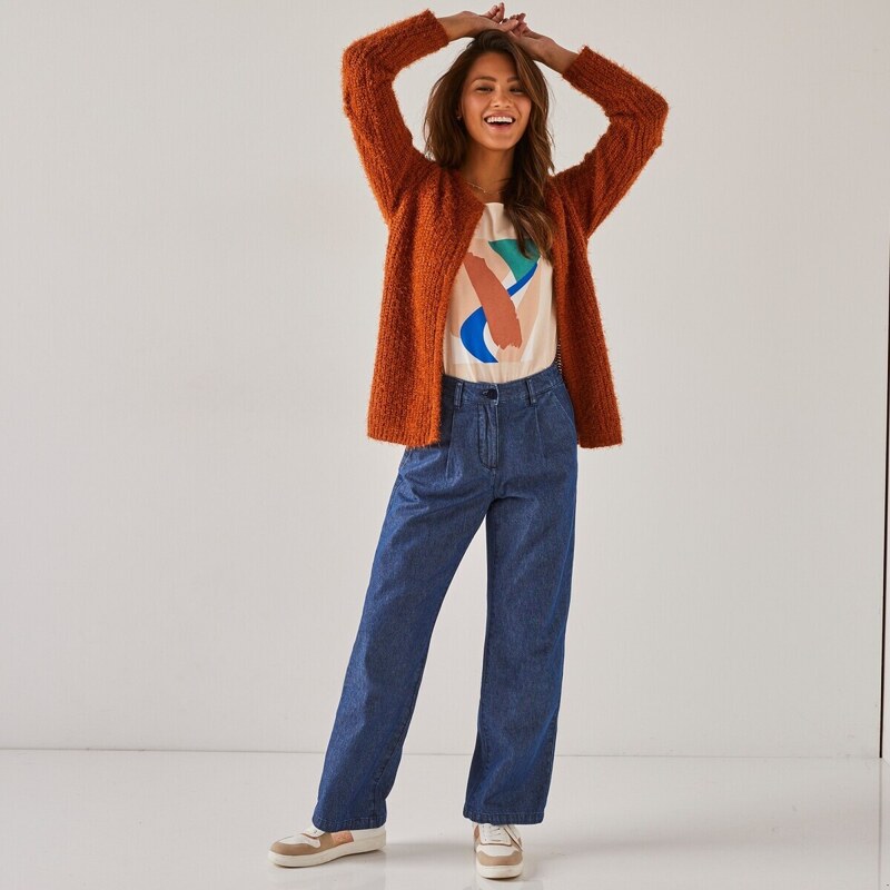 Denimové široké nohavice pre nižšiu postavu modrá 036 Blancheporte