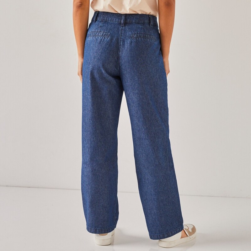 Denimové široké nohavice pre nižšiu postavu modrá 036 Blancheporte