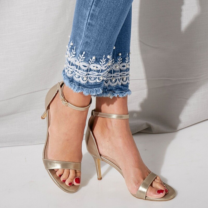 7/8 džínsy s výšivkou a 5 vreckami zapratá modrá 042 Blancheporte