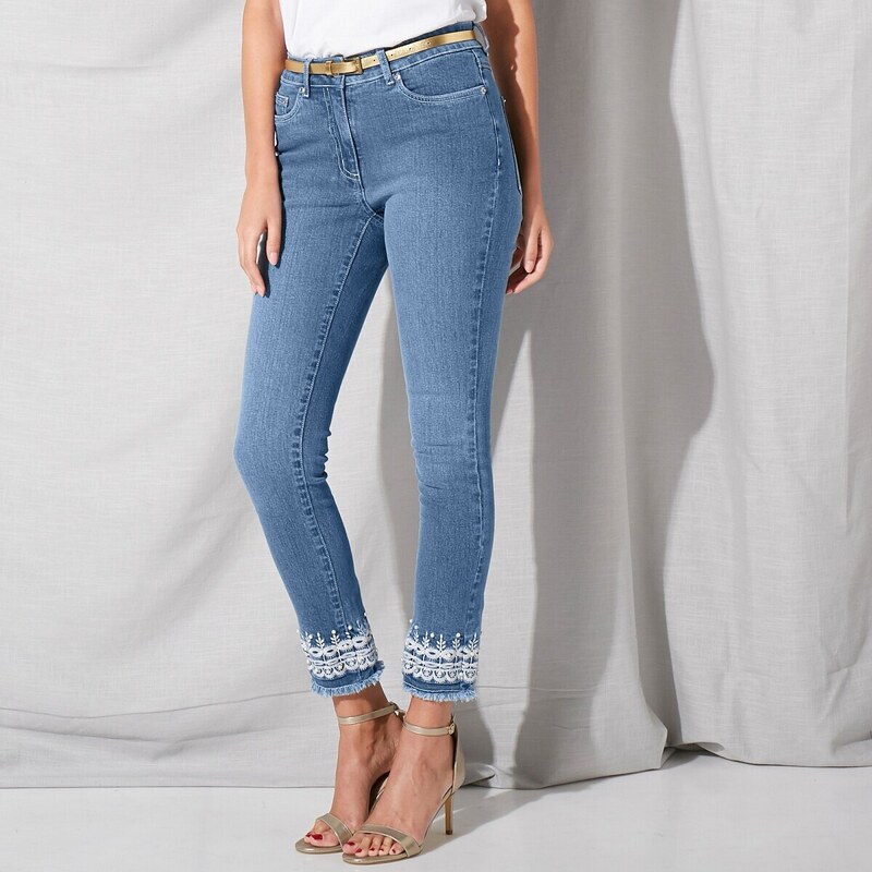 7/8 džínsy s výšivkou a 5 vreckami zapratá modrá 042 Blancheporte