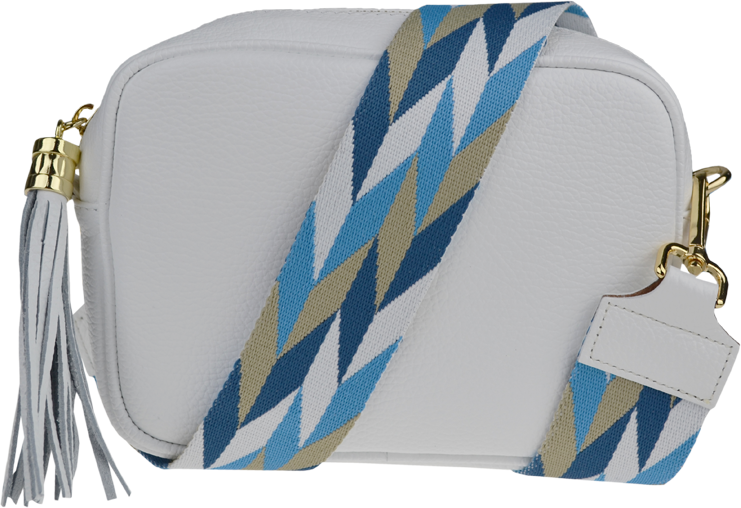 Biela kožená talianska crossbody kabelka Bala Bianca s prídavným pruhom II NovaKabelka.sk