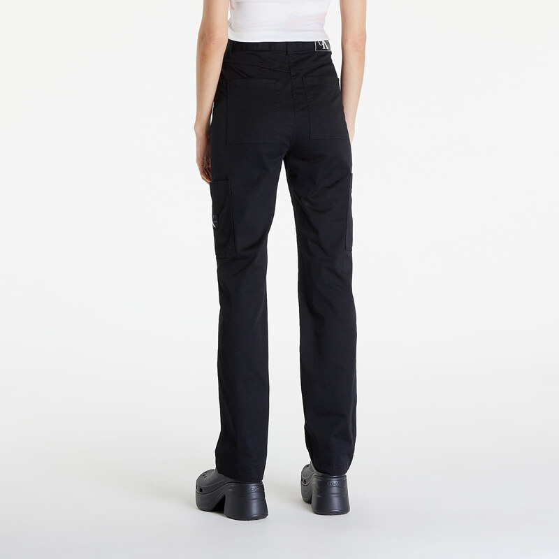 Kalhoty Calvin Klein Jeans Woven Label High Rise Straight Pant Black M