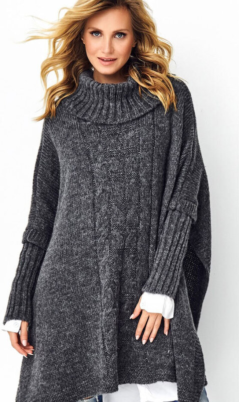 Fashionweek Pletené dámske pončo sveter s rolákom JK-LUNA