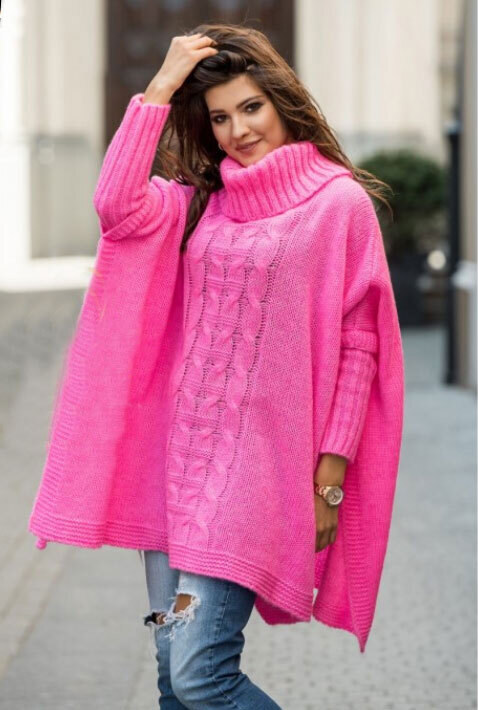 Fashionweek Pletené dámske pončo sveter s rolákom JK-LUNA