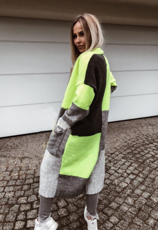 Fashionweek Dámsky farebný sveter kabát geometrické vzory SARA