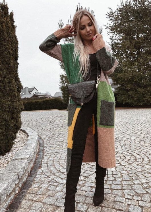 Fashionweek Dámsky farebný sveter kabát geometrické vzory SARA