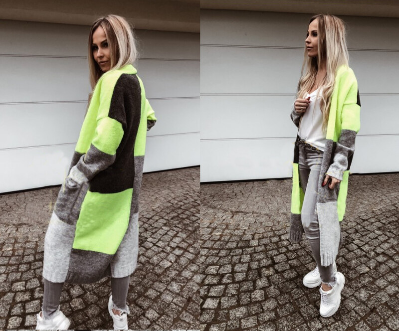 Fashionweek Dámsky farebný sveter kabát geometrické vzory SARA