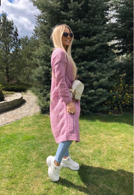 Fashionweek Krásny dlhý klasický azúrový sveter so zapínaním GABI