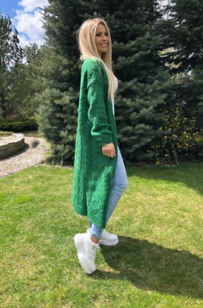 Fashionweek Krásny dlhý klasický azúrový sveter so zapínaním GABI