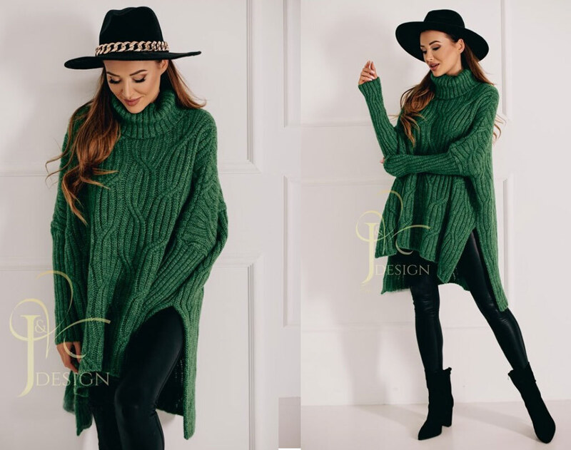 Fashionweek Luxusné pončo sveter, vlnený pletený kabát s teplým rolákom RITA