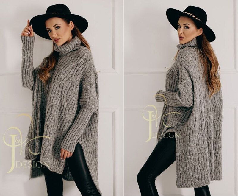 Fashionweek Luxusné pončo sveter, vlnený pletený kabát s teplým rolákom RITA