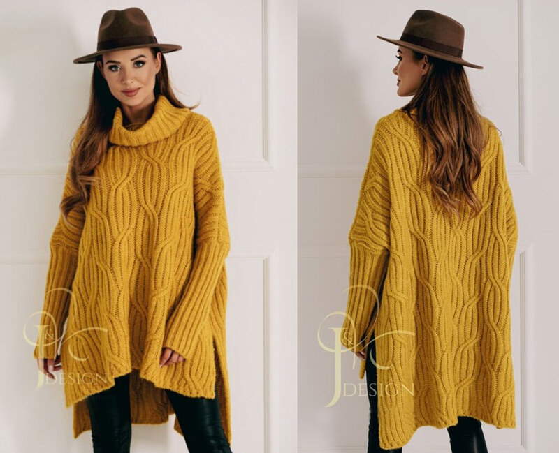 Fashionweek Luxusné pončo sveter, vlnený pletený kabát s teplým rolákom RITA