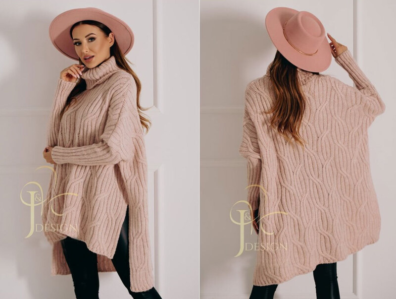 Fashionweek Luxusné pončo sveter, vlnený pletený kabát s teplým rolákom RITA