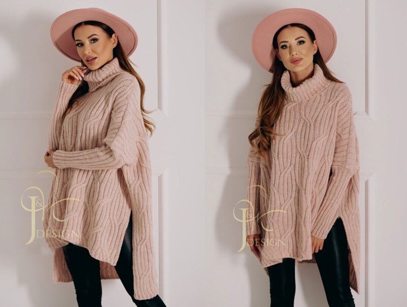 Fashionweek Luxusné pončo sveter, vlnený pletený kabát s teplým rolákom RITA