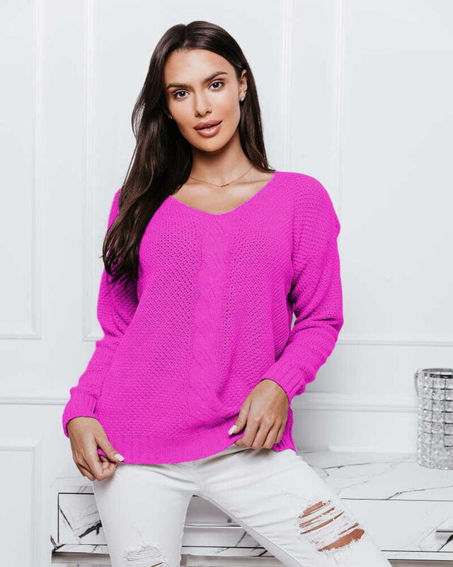 Fashionweek Luxusný sveter dámsky s výstrihom do V NB6482