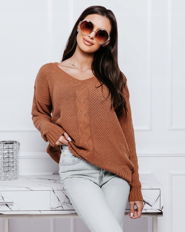 Fashionweek Luxusný sveter dámsky s výstrihom do V NB6482