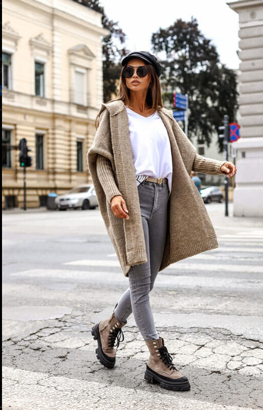 Fashionweek Dámsky luxusný pletený kabát, kardigan s kapucňou BETI