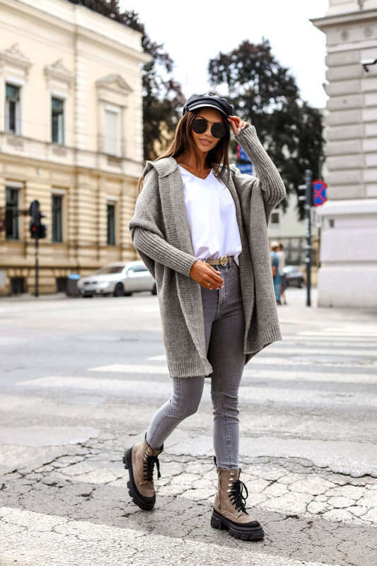 Fashionweek Dámsky luxusný pletený kabát, kardigan s kapucňou BETI