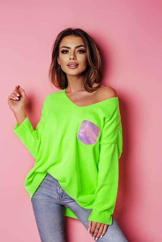 Fashionweek Dámsky mäkký ľahký voľný sveter lesklé vrecko NB10114