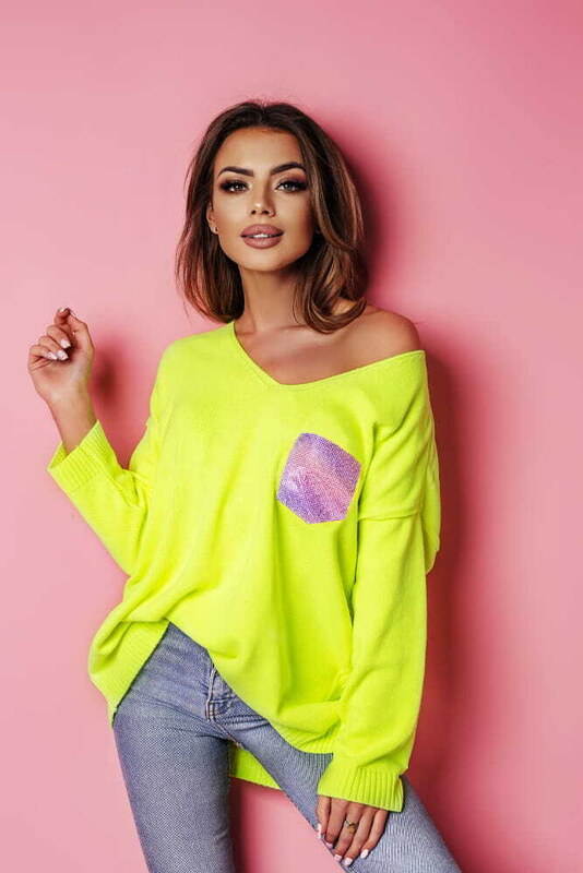 Fashionweek Dámsky mäkký ľahký voľný sveter lesklé vrecko NB10114