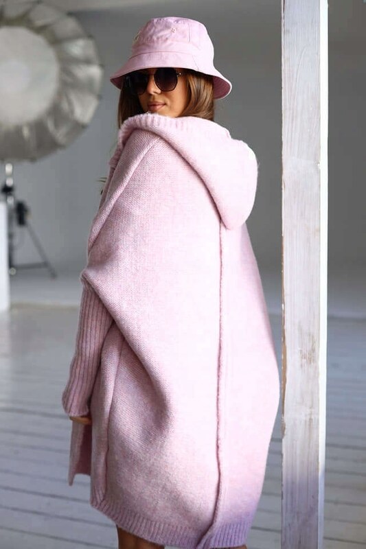 Fashionweek Dámsky luxusný pletený kabát, kardigan s kapucňou BETI