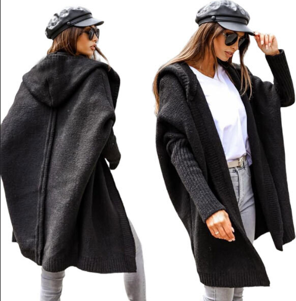 Fashionweek Dámsky luxusný pletený kabát, kardigan s kapucňou BETI