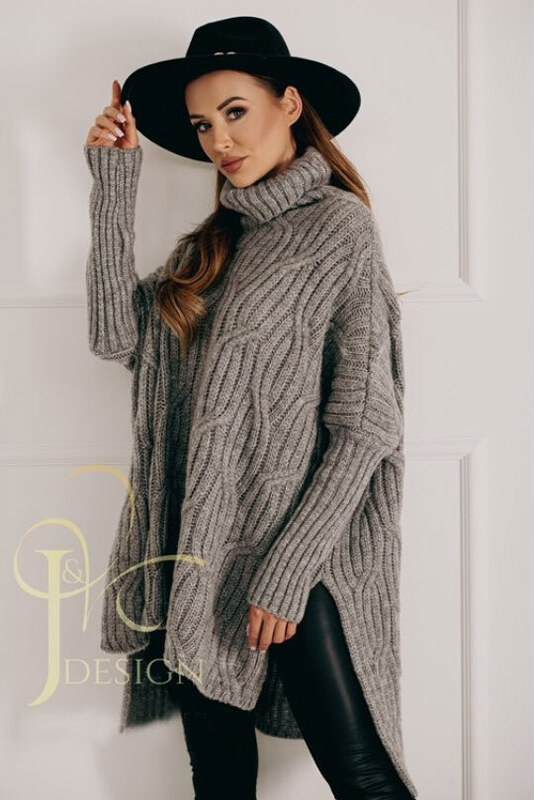 Fashionweek Luxusné pončo sveter, vlnený pletený kabát s teplým rolákom RITA