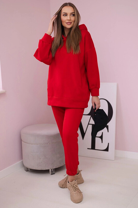 Kesi Dámska tepláková súprava s kapucňou Paris červená, Farba červená