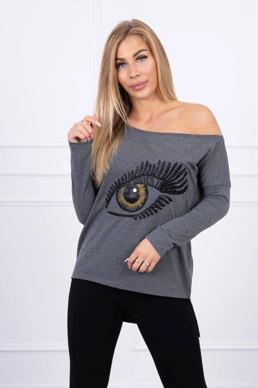 MladaModa Blúzka s motívom oka a predlženou zadnou časťou model 9315 grafitová