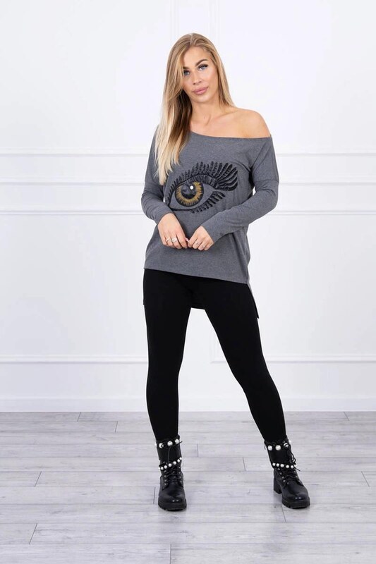 MladaModa Blúzka s motívom oka a predlženou zadnou časťou model 9315 grafitová