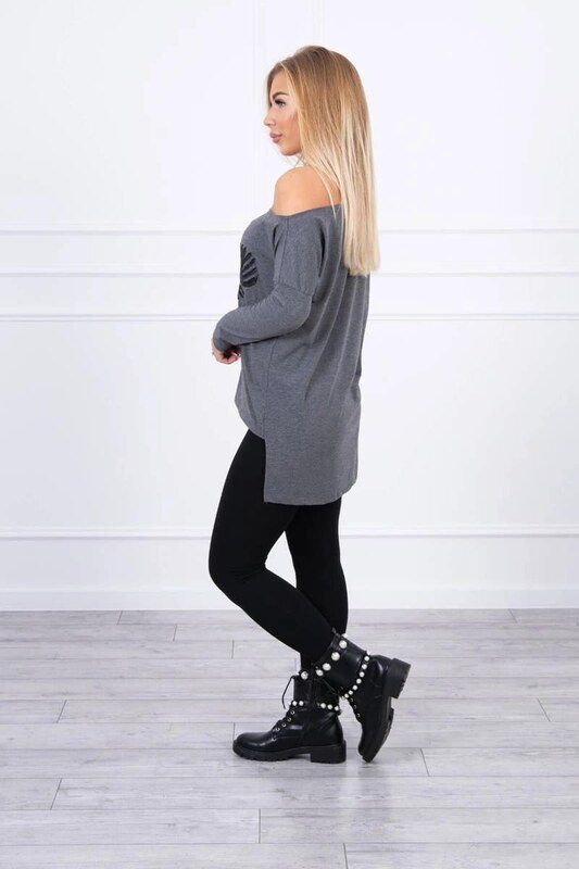 MladaModa Blúzka s motívom oka a predlženou zadnou časťou model 9315 grafitová