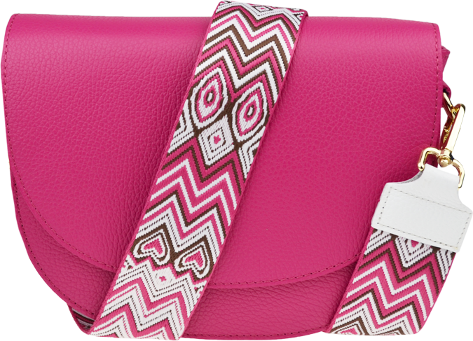 Ružová kožená talianska crossbody kabelka Ramona Fuxia s prídavným pruhom II NovaKabelka.sk