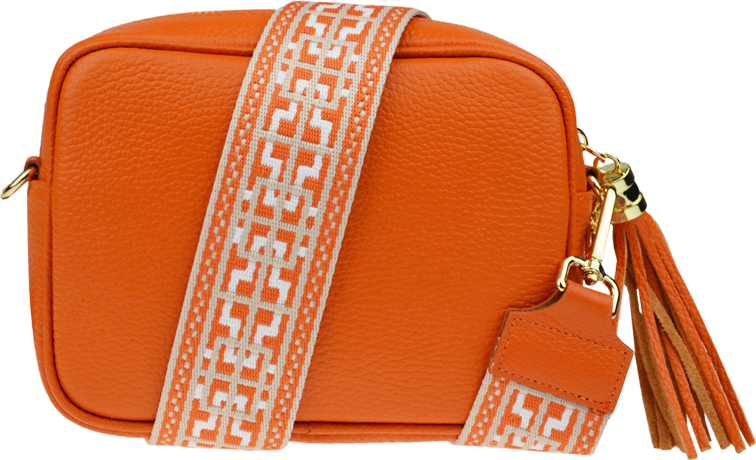 Oranžová kožená talianska crossbody kabelka Bala Arancione s prídavným pruhom II NovaKabelka.sk