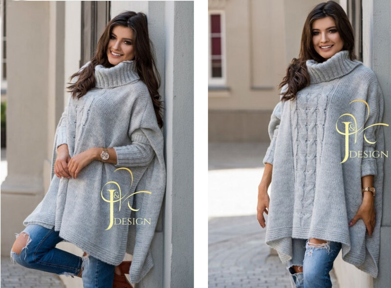 Fashionweek Pletené dámske pončo sveter s rolákom JK-LUNA
