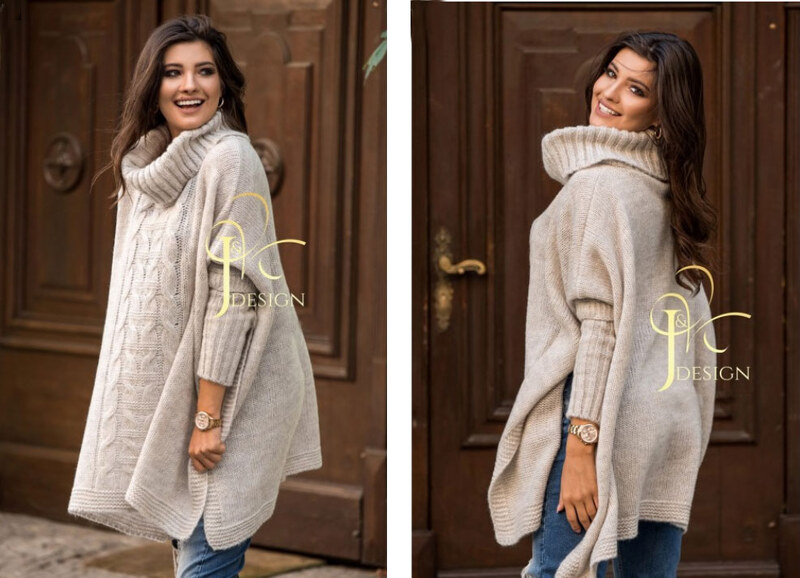 Fashionweek Pletené dámske pončo sveter s rolákom JK-LUNA