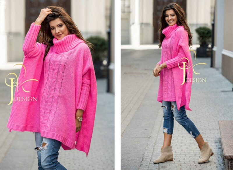 Fashionweek Pletené dámske pončo sveter s rolákom JK-LUNA