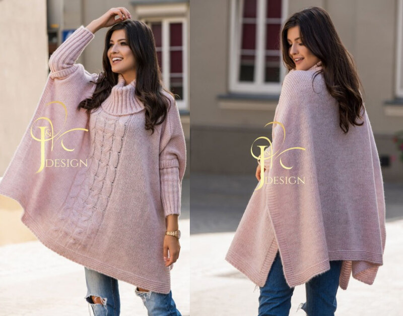 Fashionweek Pletené dámske pončo sveter s rolákom JK-LUNA