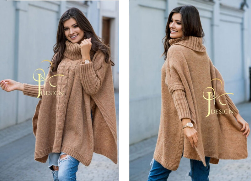 Fashionweek Pletené dámske pončo sveter s rolákom JK-LUNA