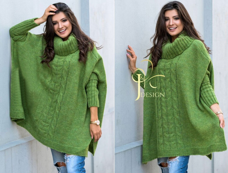 Fashionweek Pletené dámske pončo sveter s rolákom JK-LUNA