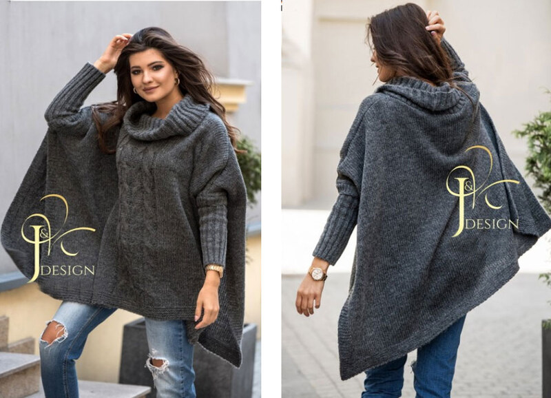 Fashionweek Pletené dámske pončo sveter s rolákom JK-LUNA