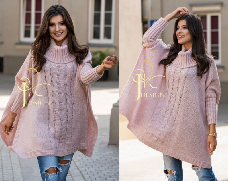 Fashionweek Pletené dámske pončo sveter s rolákom JK-LUNA