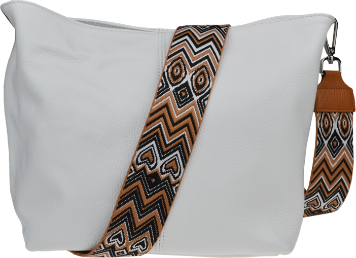 Biela kožená talianska crossbody kabelka Prisca Bianca s prídavným pruhom X NovaKabelka.sk