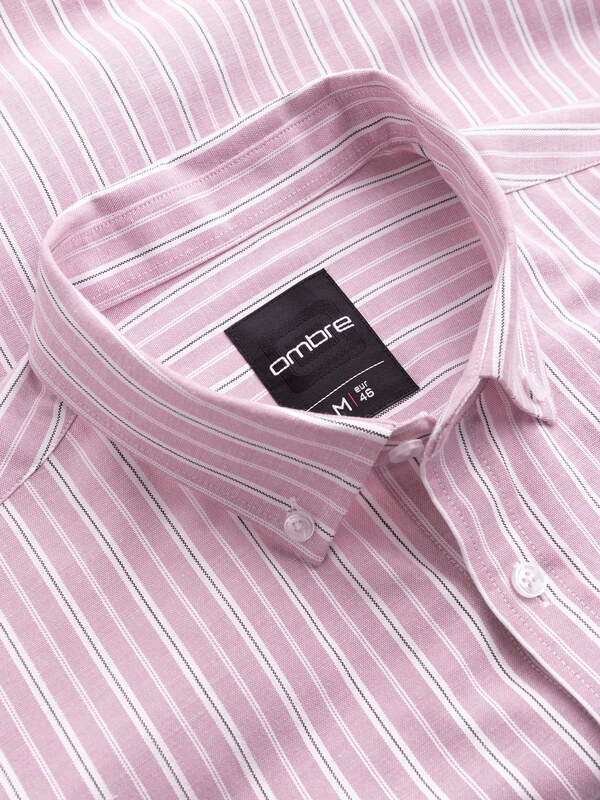 Ombre Men's cotton REGULAR FIT shirt with fine stripes - pink