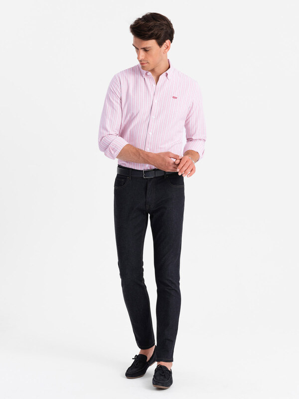 Ombre Men's cotton REGULAR FIT shirt with fine stripes - pink