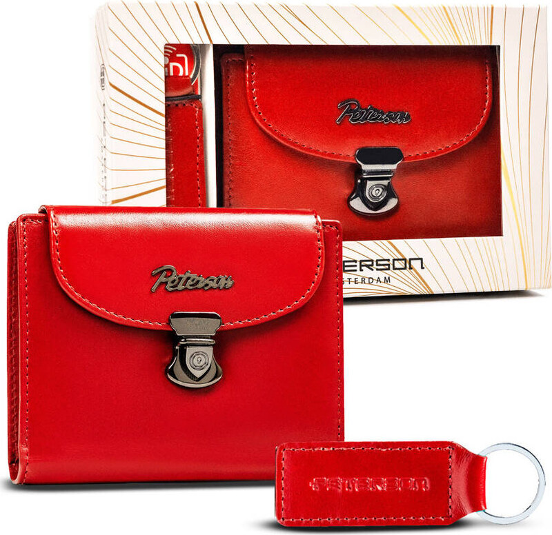 Peterson Červená stredná kožená peňaženka s kľúčenkou Y396 [DH] PTN SET-D-19-KCS